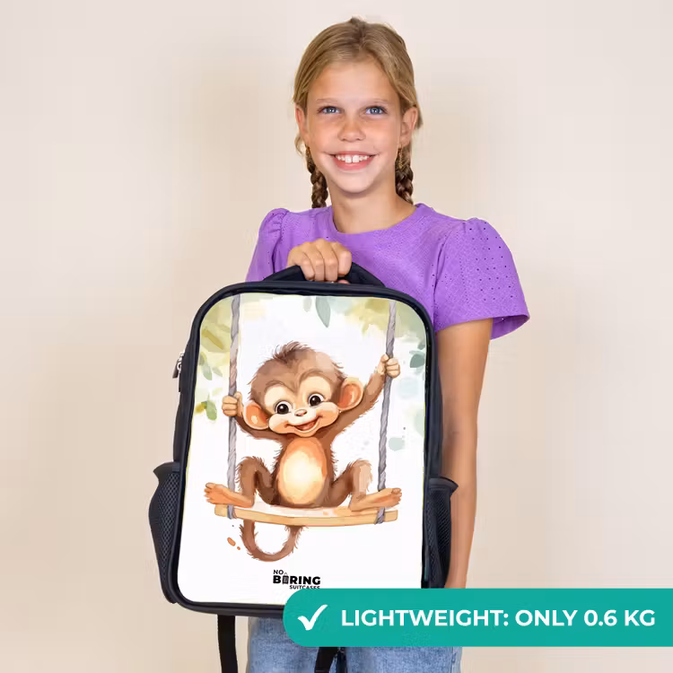 Kids backpack - Black - Cheerful monkey on a swing illustration — 9