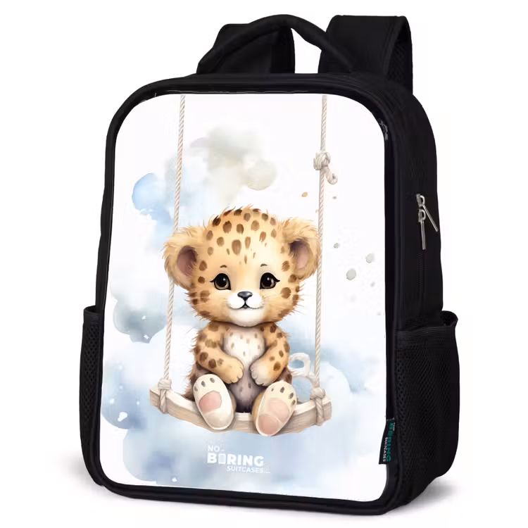 Kids backpack - Black - Cheetah cub on a swing in the clouds — 6