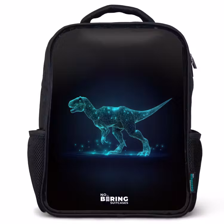 Kids backpack - Black - Digital T-Rex in blue light field — 1