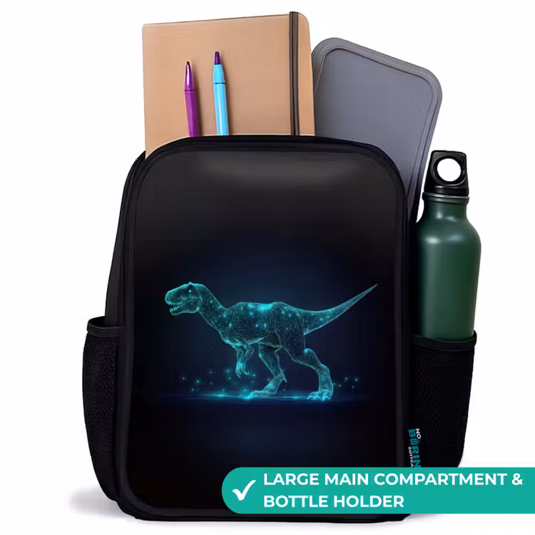 Kids backpack - Black - Digital T-Rex in blue light field — 10