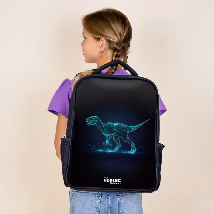 Kids backpack - Black - Digital T-Rex in blue light field — 4