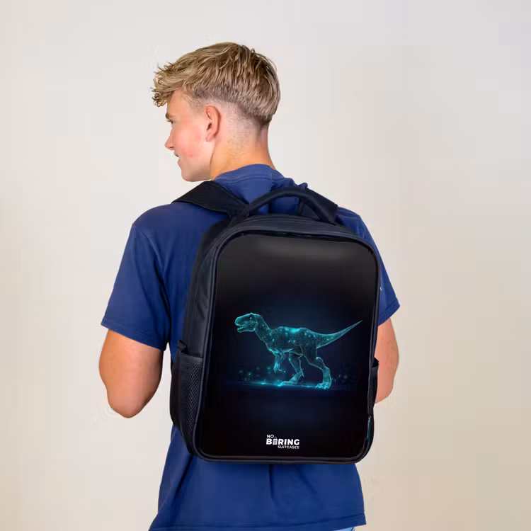 Kids backpack - Black - Digital T-Rex in blue light field — 5