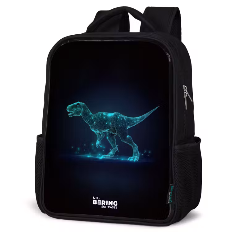 Kids backpack - Black - Digital T-Rex in blue light field — 6