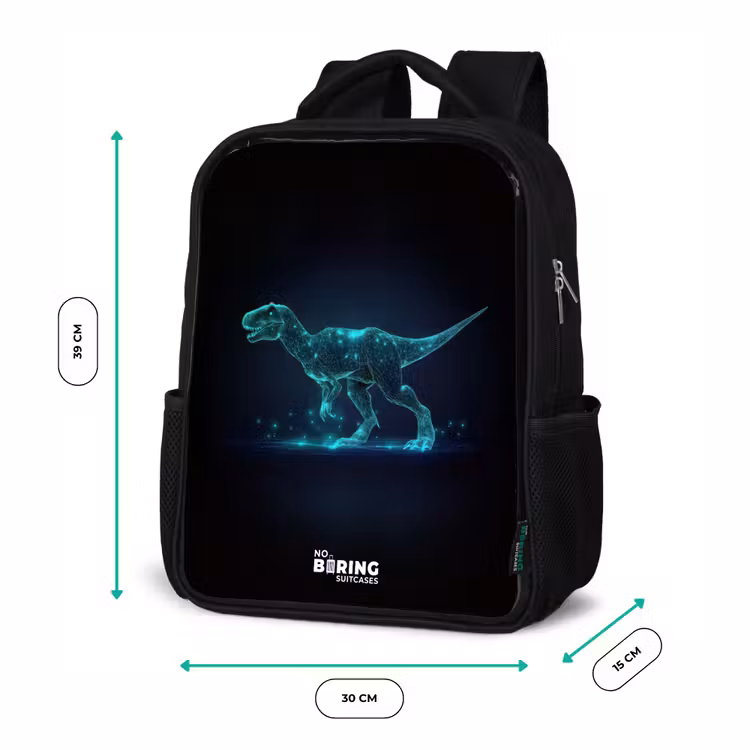 Kids backpack - Black - Digital T-Rex in blue light field — 8