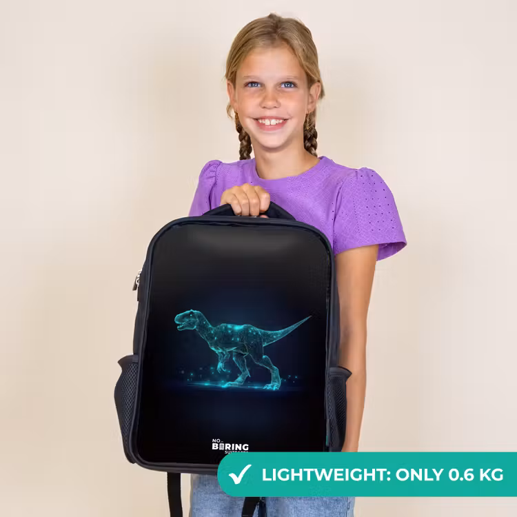 Kids backpack - Black - Digital T-Rex in blue light field — 9