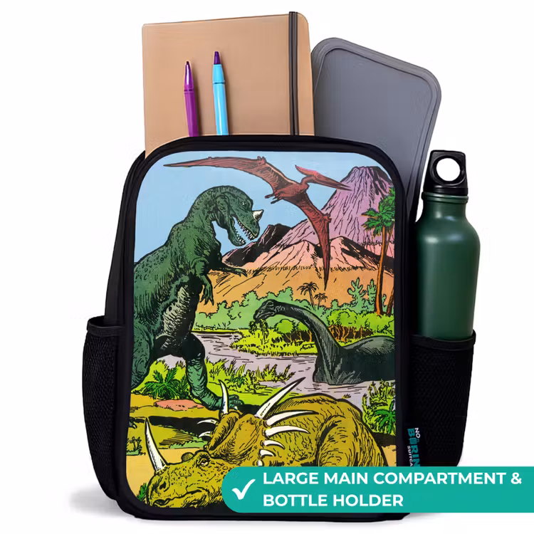 Kids backpack - Black - Dinos at a volcano — 10