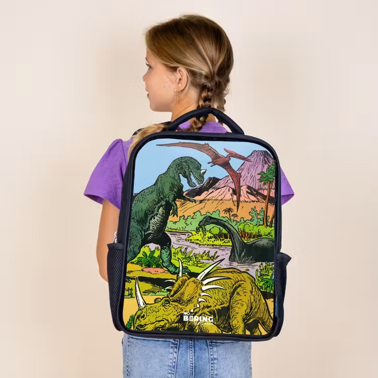 Kids backpack - Black - Dinos at a volcano — 4
