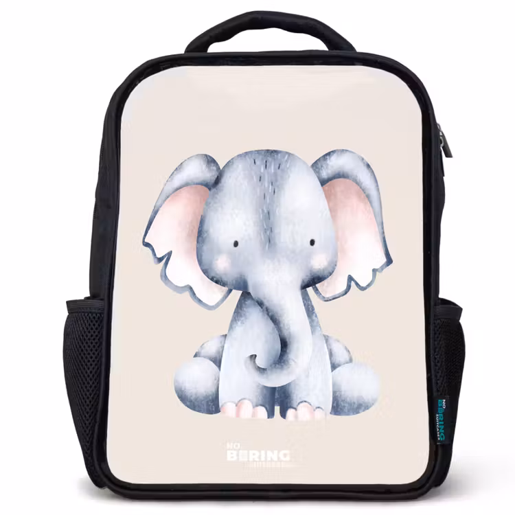 Kids backpack - Black - Elephant drawing against a beige background — 1