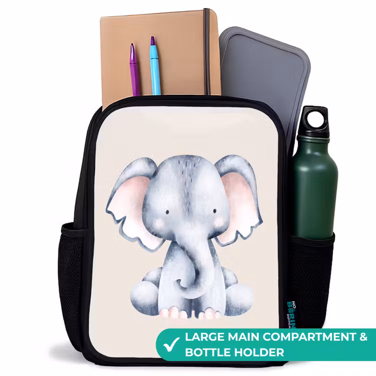 Kids backpack - Black - Elephant drawing against a beige background — 10