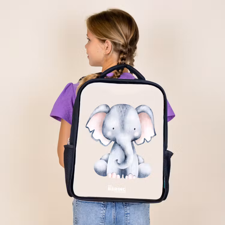 Kids backpack - Black - Elephant drawing against a beige background — 4