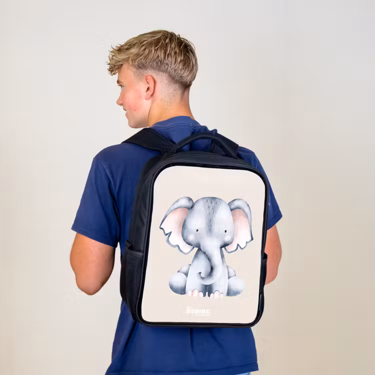 Kids backpack - Black - Elephant drawing against a beige background — 5