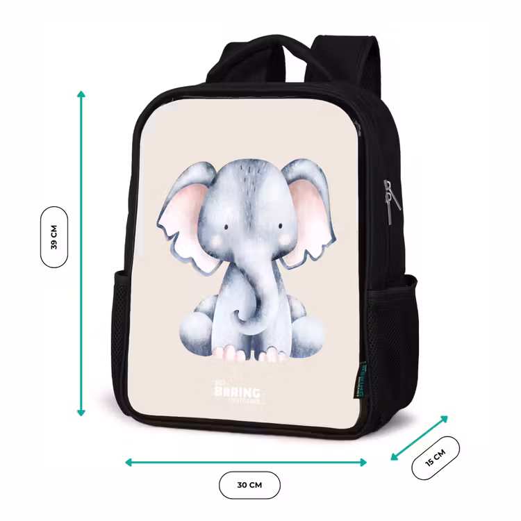 Kids backpack - Black - Elephant drawing against a beige background — 8
