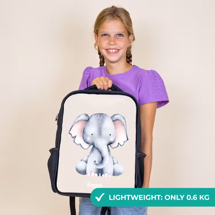 Kids backpack - Black - Elephant drawing against a beige background — 9
