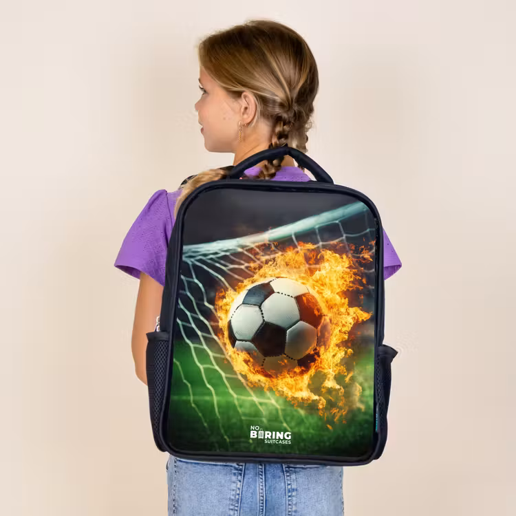 Kids backpack - Black - Fire soccer captured in goal net — 4