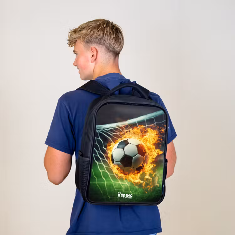 Kids backpack - Black - Fire soccer captured in goal net — 5