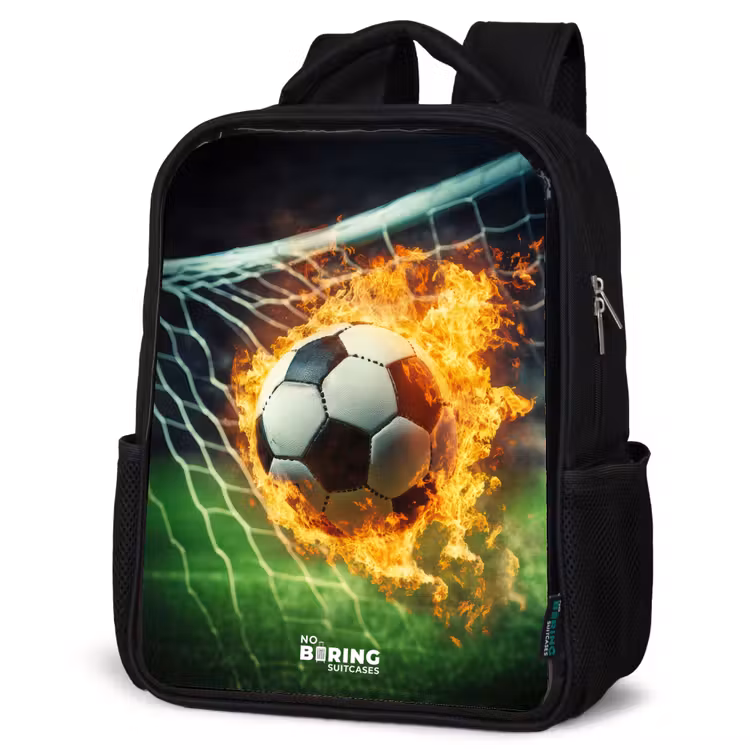 Kids backpack - Black - Fire soccer captured in goal net — 6