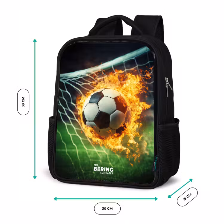 Kids backpack - Black - Fire soccer captured in goal net — 8