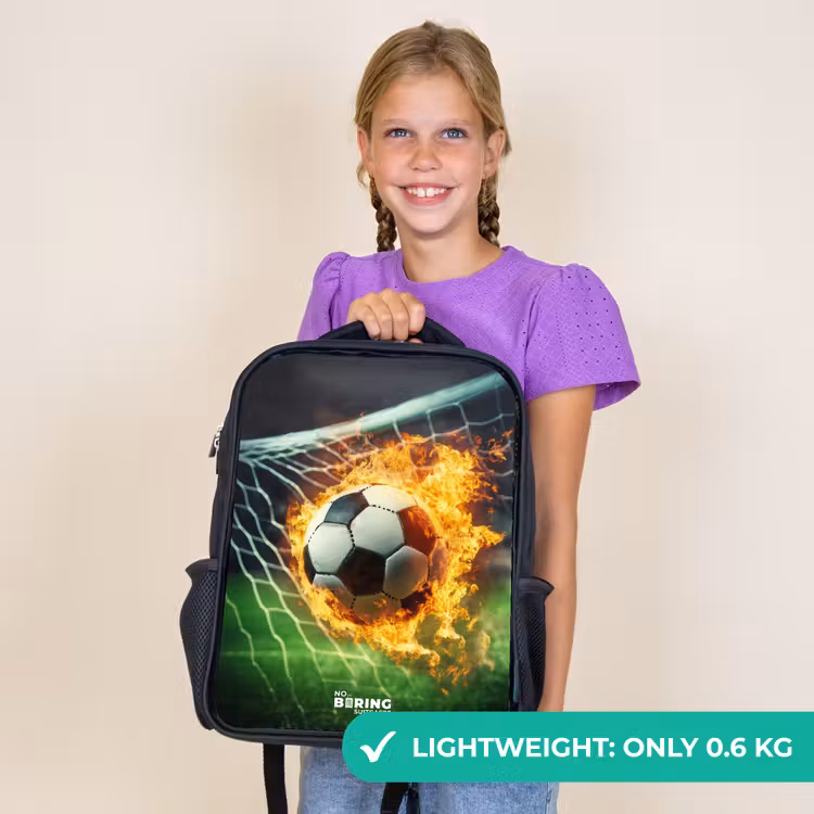 Kids backpack - Black - Fire soccer captured in goal net — 9