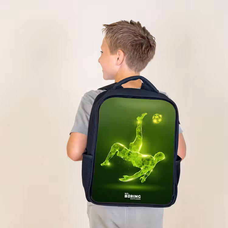 Kids backpack - Black - Green neon embrace in action — 2