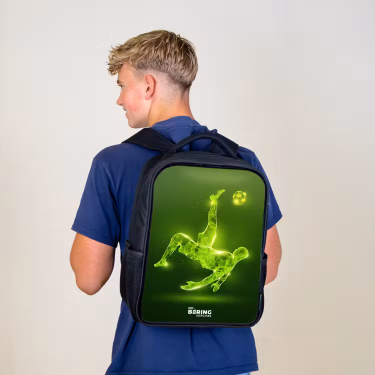 Kids backpack - Black - Green neon embrace in action — 5