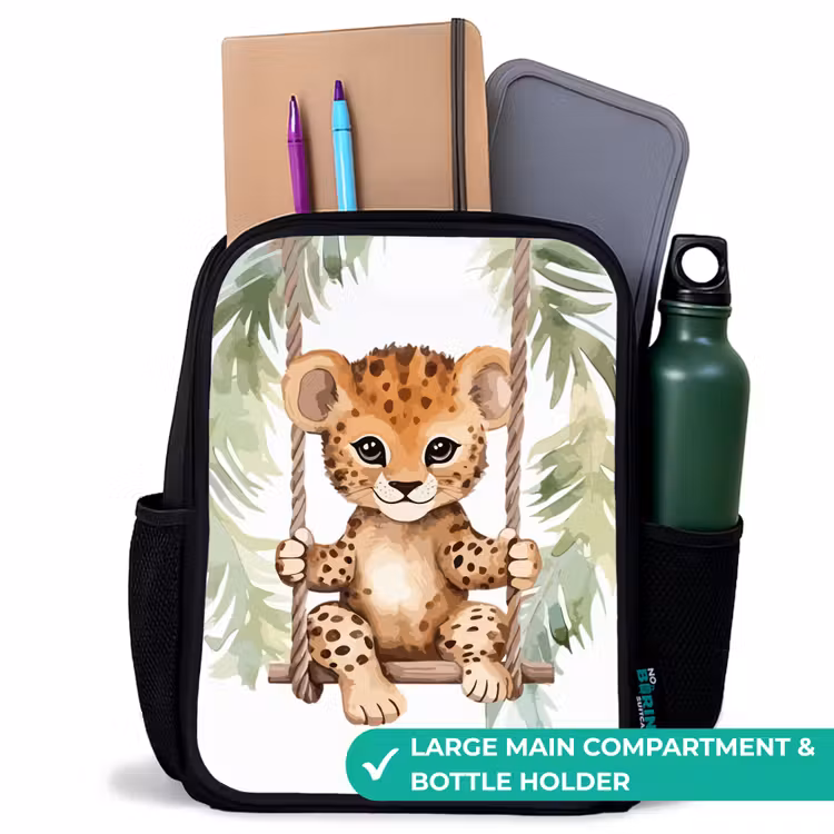 Kids backpack - Black - Leopard cub on a swing watercolor illustration — 10