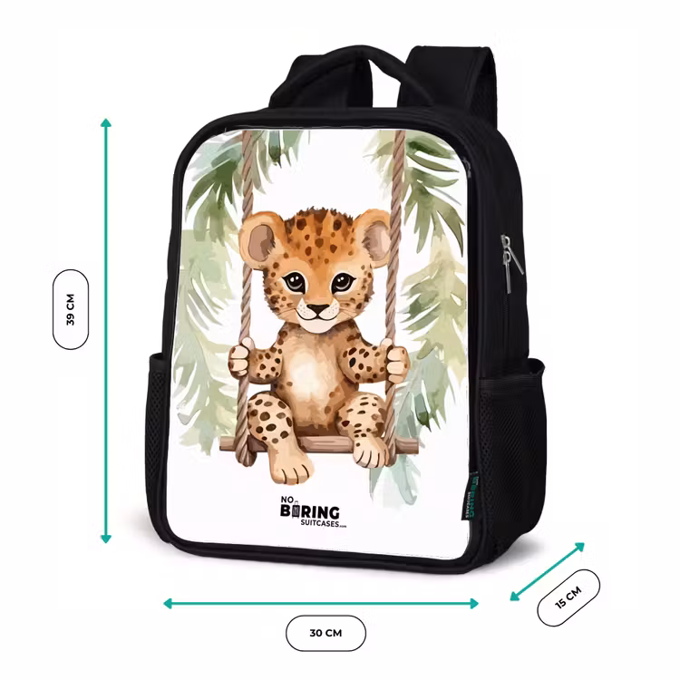 Kids backpack - Black - Leopard cub on a swing watercolor illustration — 8