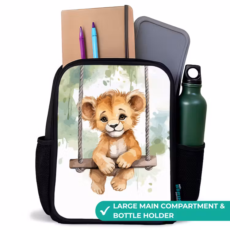 Kids backpack - Black - Lion cub with swing illustration — 10