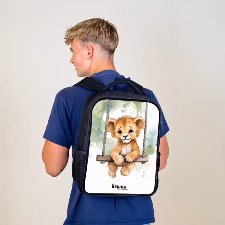 Kids backpack - Black - Lion cub with swing illustration — 5