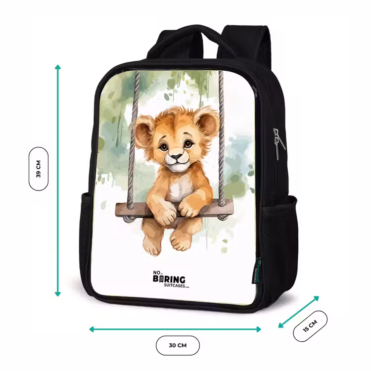 Kids backpack - Black - Lion cub with swing illustration — 8