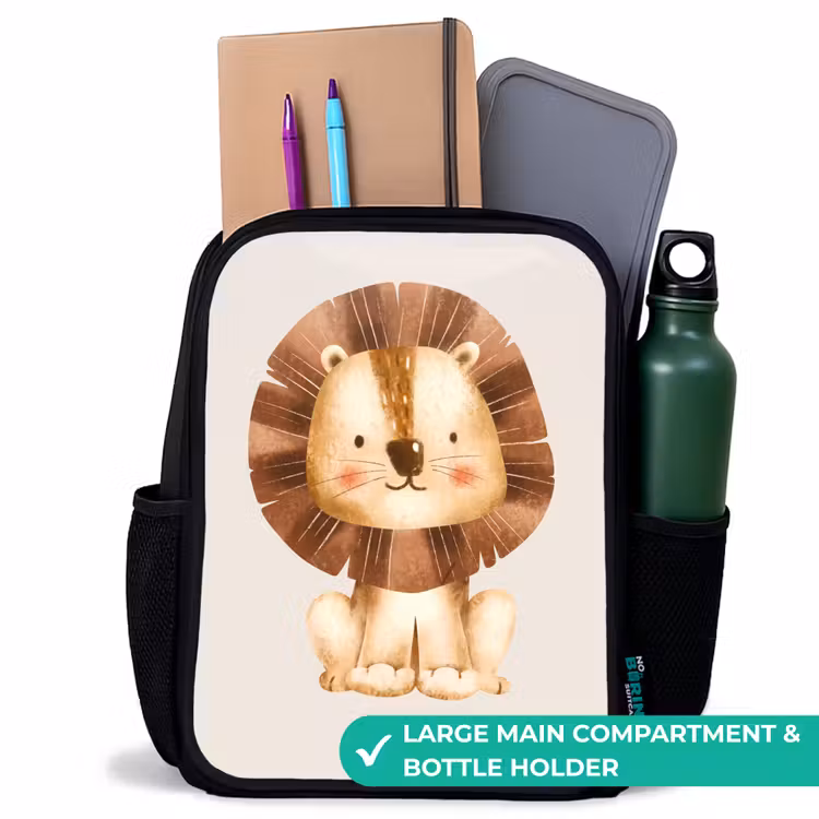 Kids backpack - Black - Lion illustration with beige background — 10