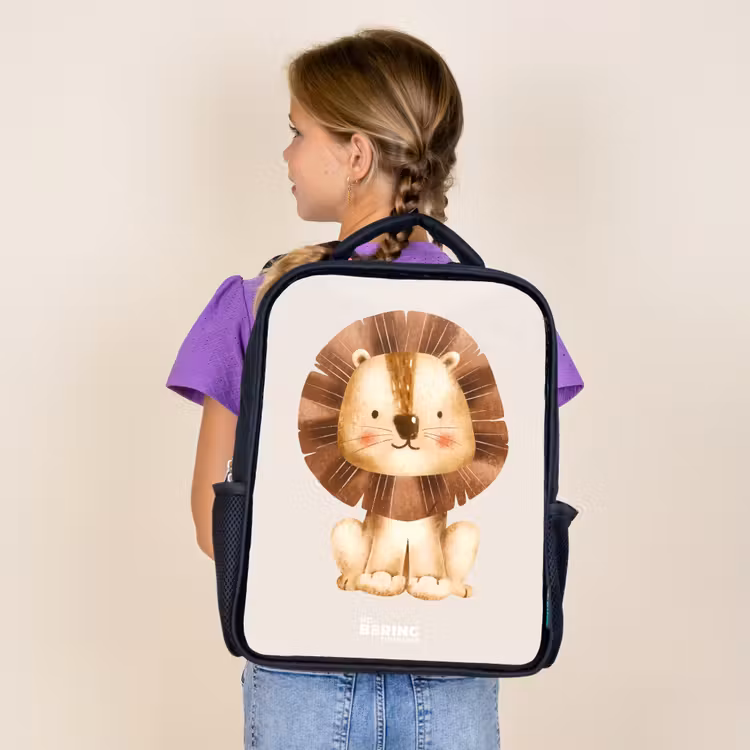 Kids backpack - Black - Lion illustration with beige background — 4