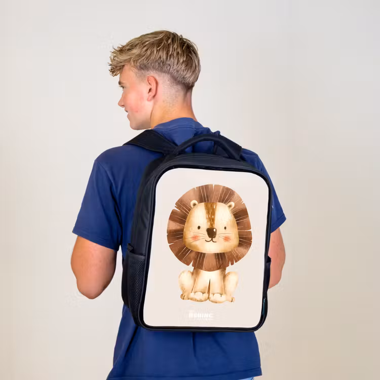 Kids backpack - Black - Lion illustration with beige background — 5