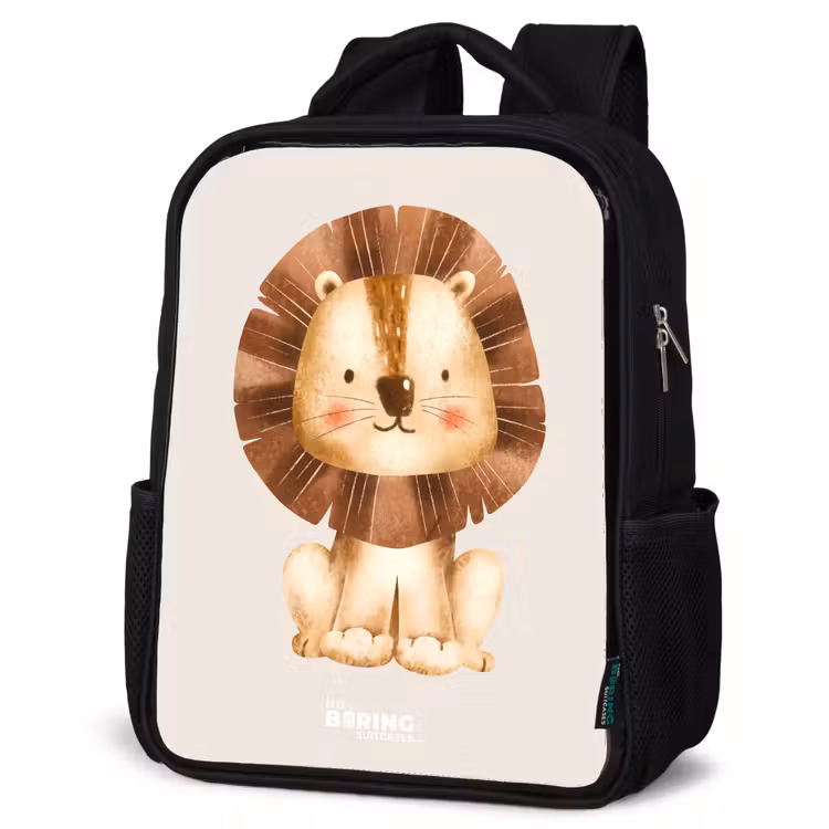 Kids backpack - Black - Lion illustration with beige background — 6