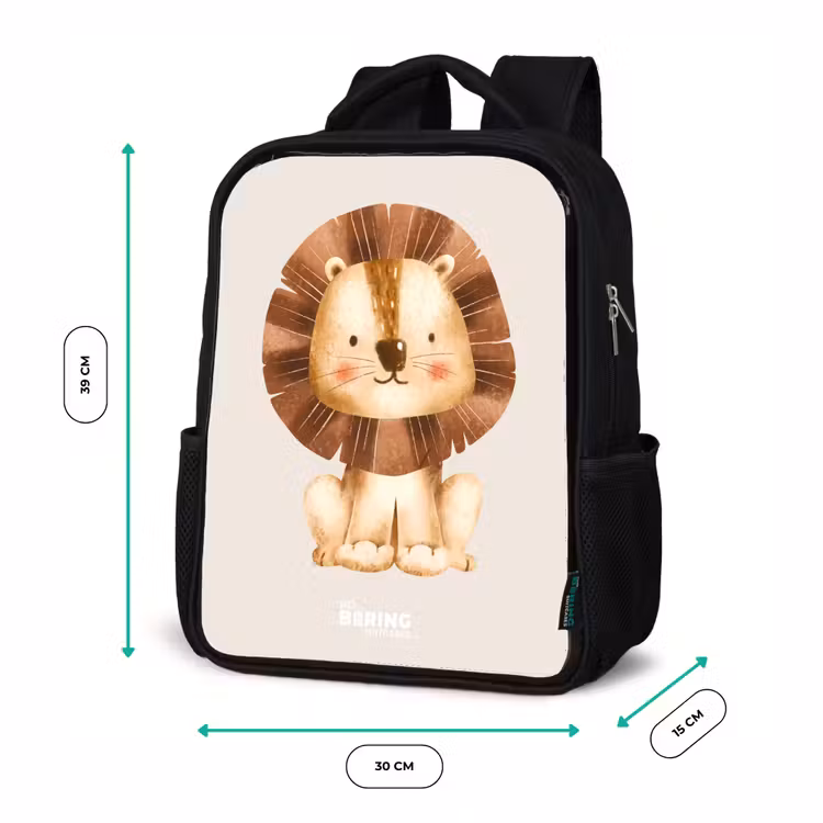 Kids backpack - Black - Lion illustration with beige background — 8