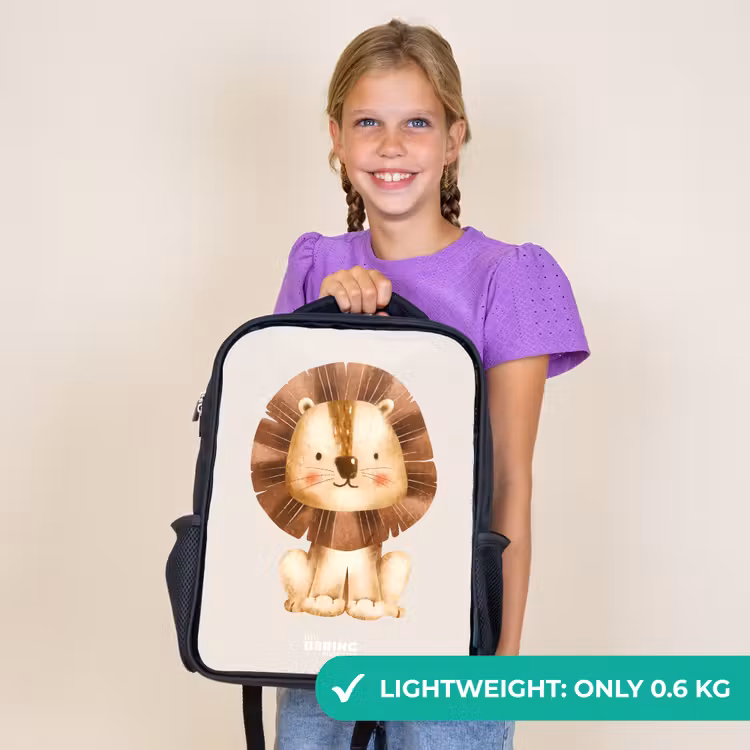 Kids backpack - Black - Lion illustration with beige background — 9