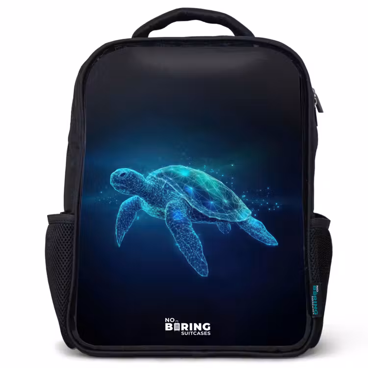 Kids backpack - Black - Luminous turtle in digital ocean — 1
