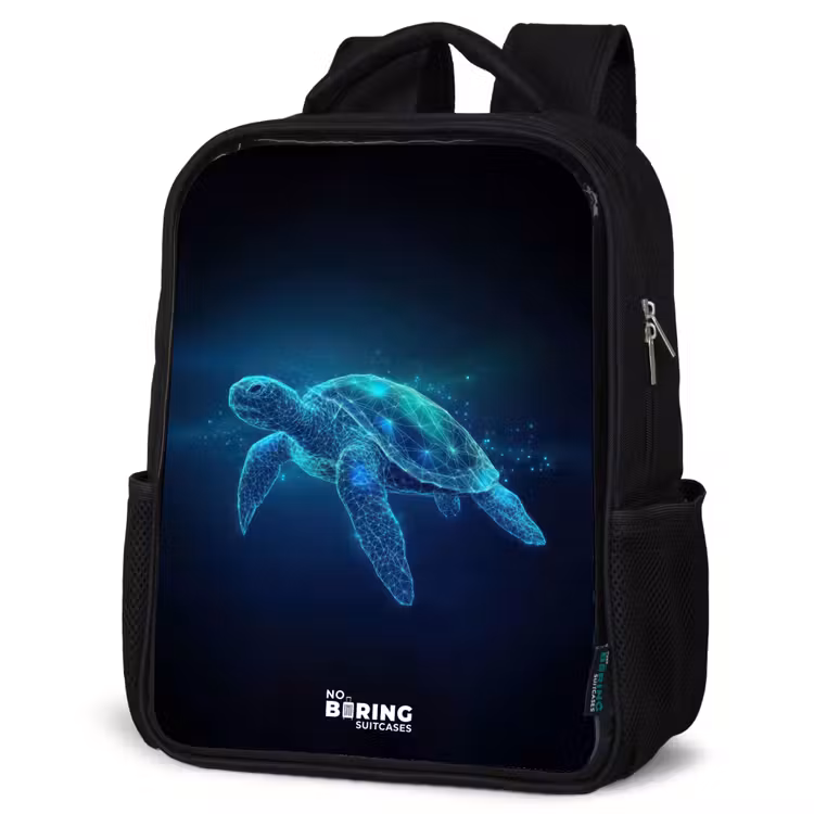 Kids backpack - Black - Luminous turtle in digital ocean — 6