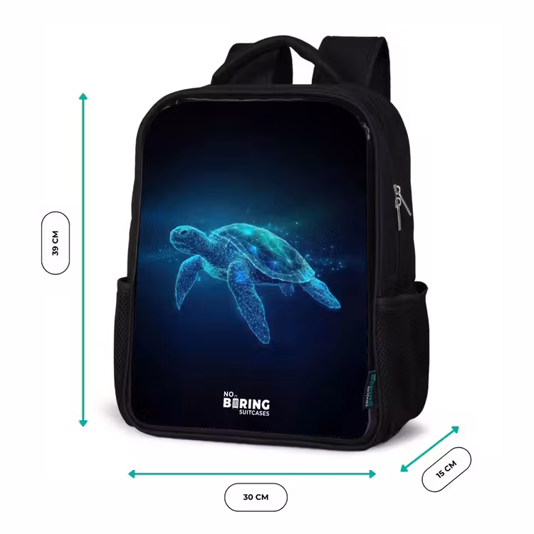 Kids backpack - Black - Luminous turtle in digital ocean — 8