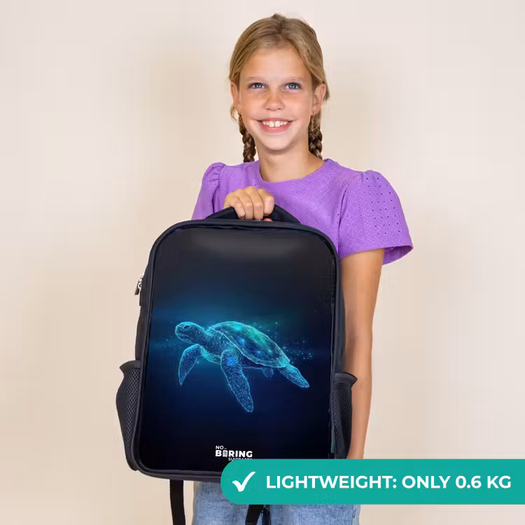 Kids backpack - Black - Luminous turtle in digital ocean — 9