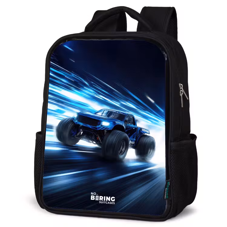 Kids backpack - Black - Monster truck races through light speed — 6