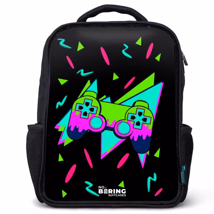 Kids backpack - Black - Neon controller on black — 1