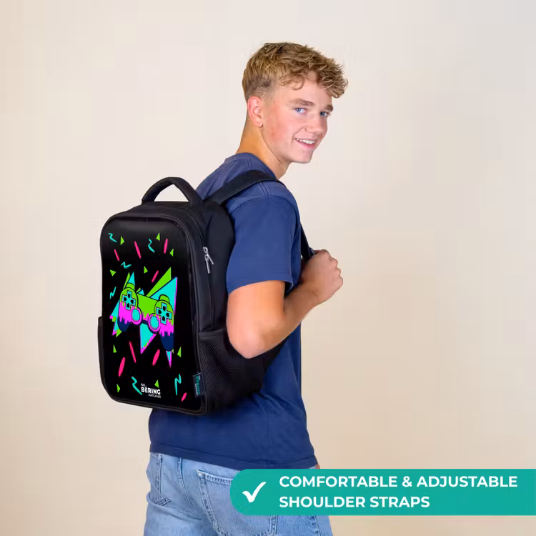 Kids backpack - Black - Neon controller on black — 11