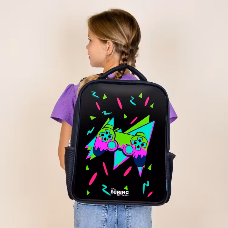 Kids backpack - Black - Neon controller on black — 4