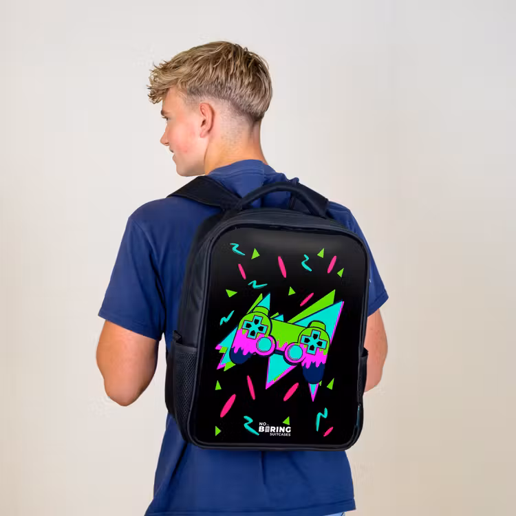 Kids backpack - Black - Neon controller on black — 5