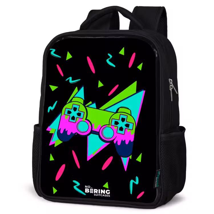 Kids backpack - Black - Neon controller on black — 6