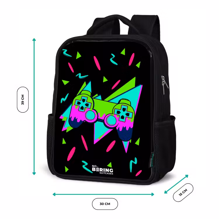 Kids backpack - Black - Neon controller on black — 8