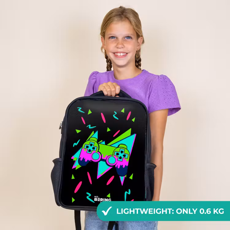 Kids backpack - Black - Neon controller on black — 9