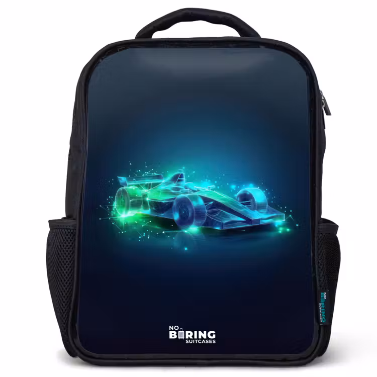 Kids backpack - Black - Neon racing car in digital style — 1