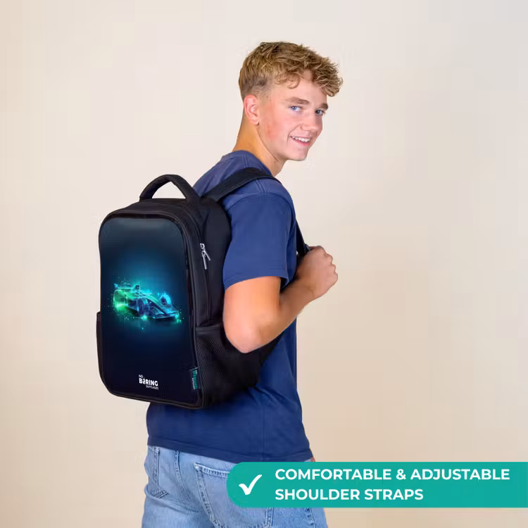 Kids backpack - Black - Neon racing car in digital style — 11