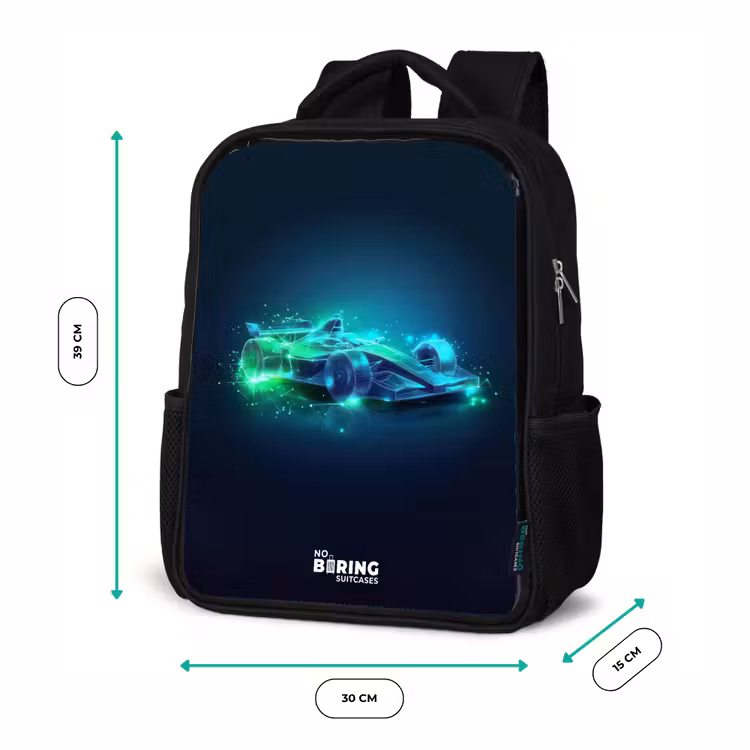 Kids backpack - Black - Neon racing car in digital style — 8